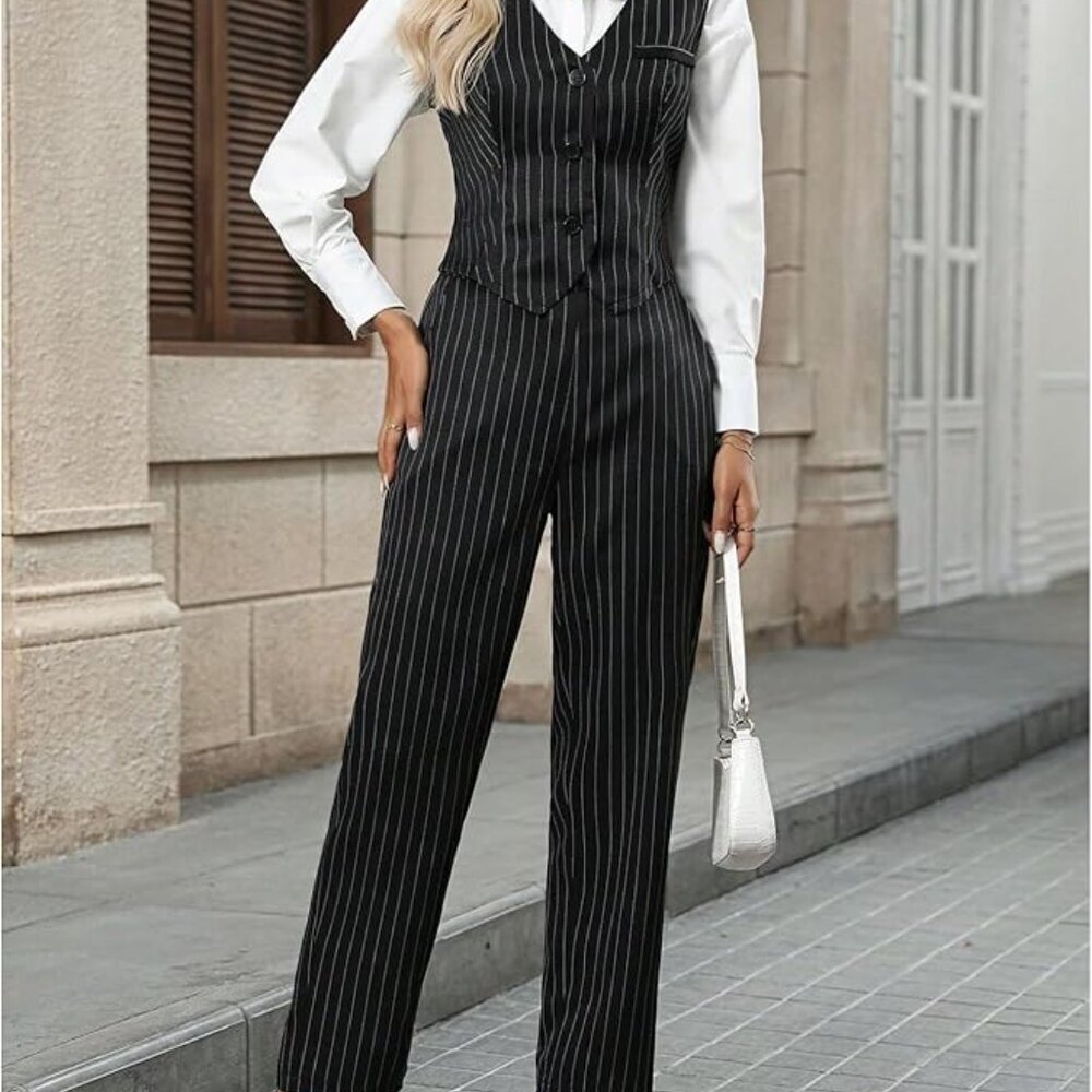 🖤✨ Chic Pinstripe Vest & Pants Set | Size Small ✨🖤 - Picture 2 of 5